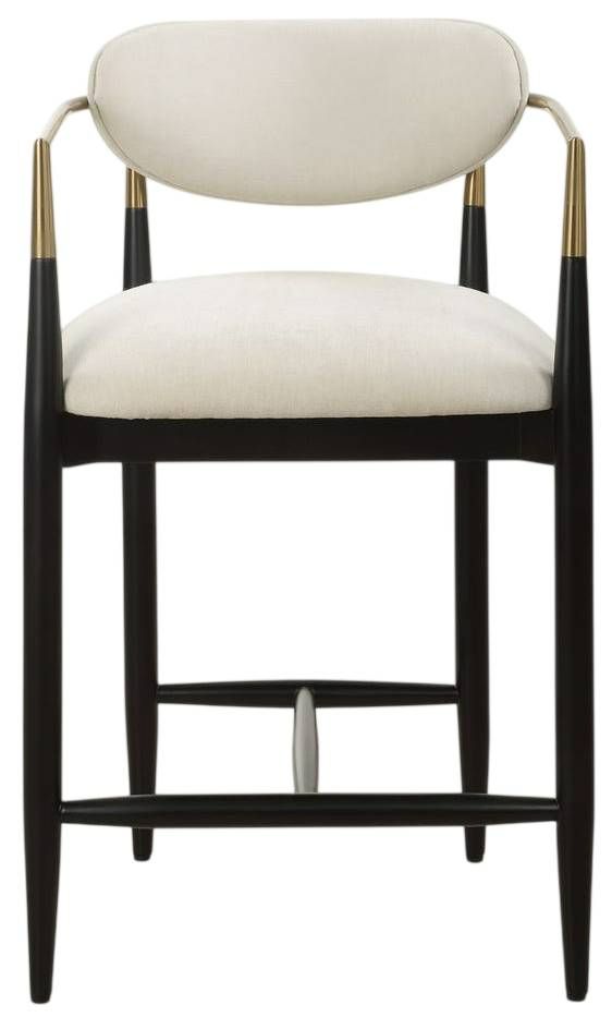 Uttermost® Moxie Matte Black/Off-White Counter Stool with Brushed Brass Accent-3