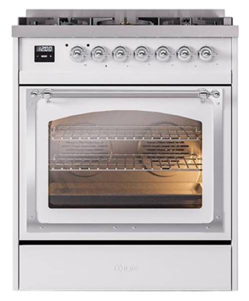 Ilve® Nostalgie II Noblesse 30" White Pro Style Dual Fuel Range with Chrome Trim-1