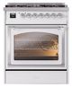 Ilve® Nostalgie II Noblesse 30" White Pro Style Dual Fuel Range with Chrome Trim-1