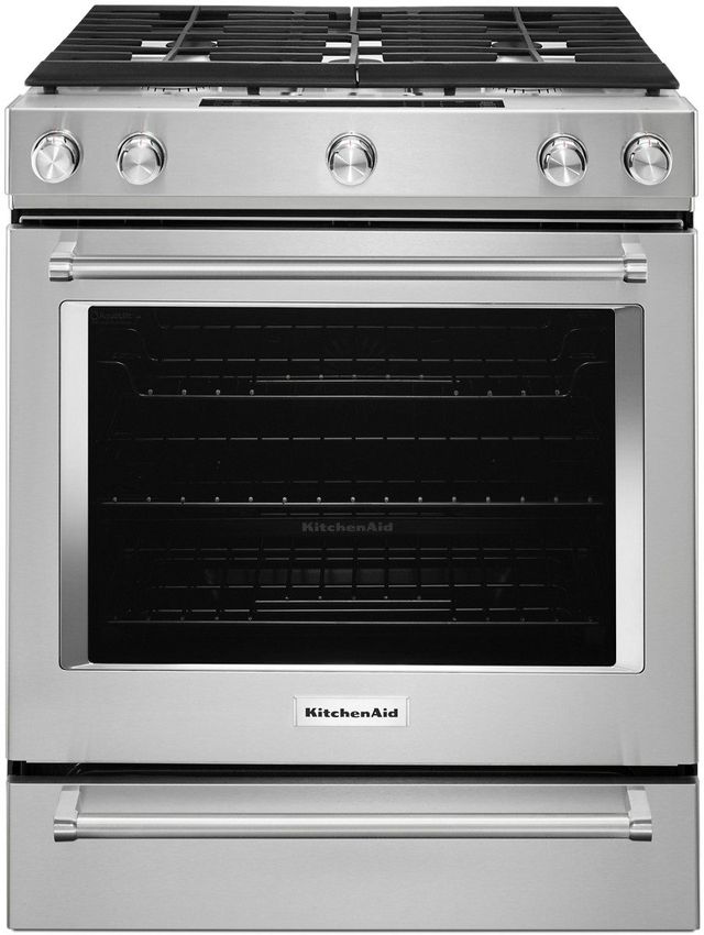 KitchenAid® 30" Stainless Steel Slide In Dual Fuel Range-0
