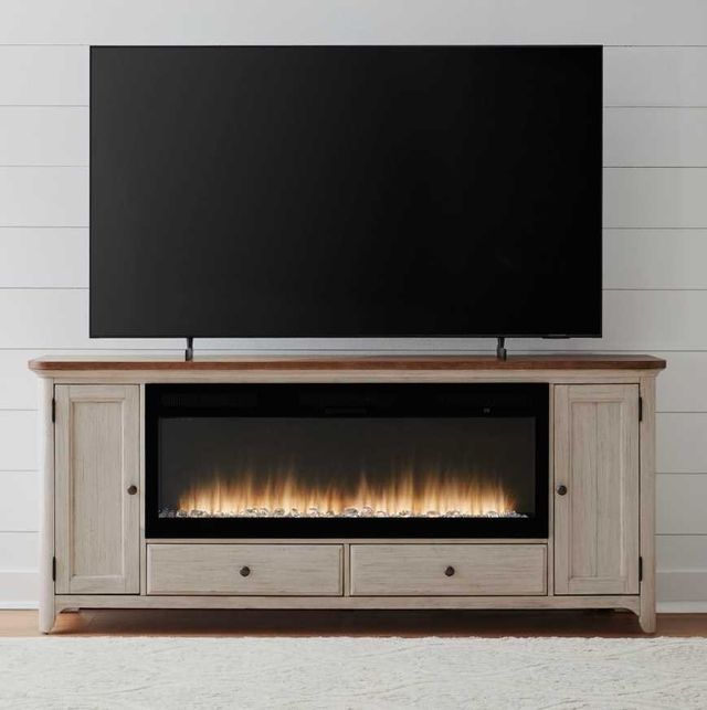 Liberty Furniture Farmhouse Reimagined Antique White/Chestnut 80" Fireplace TV Console with Firebox Insert-1
