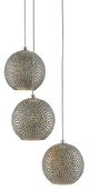 Currey & Company Giro Painted Silver/Nickel/Blue 3-Light Multi-Drop Pendant-0