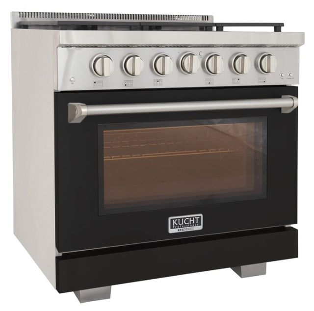 Kucht Professional KFX Series 36" Stainless Steel Pro Style Liquid Propane Gas Range with Black Door and True Simmer Burners-2