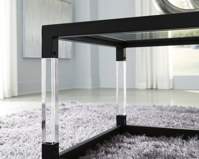 Signature Design by Ashley® Nallynx Glass Top Coffee Table with Metallic Gray Frame and Acrylic Legs-3