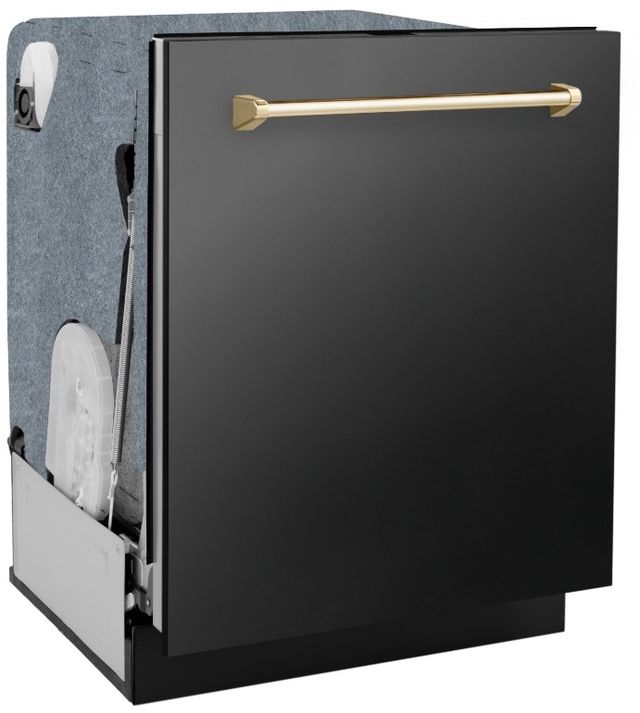 Zline Autograph Edition 24" Black Stainless Steel Third Rack Top Touch Control Tall Tub Built-In Dishwasher with Polished Gold Handle-3