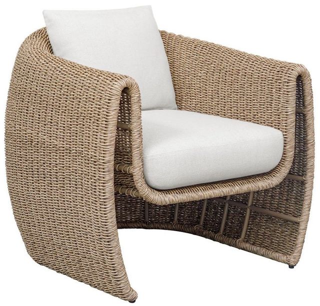 Uttermost® Tropic Golden Flax/Oyster White Wicker Indoor-Outdoor Lounge Chair with Cushion-0