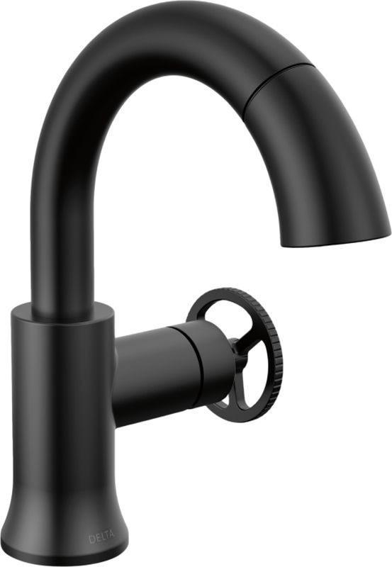 Delta Trinsic® Matte Black Single Handle Wheel Pull-Down Bathroom Faucet with Drain-0