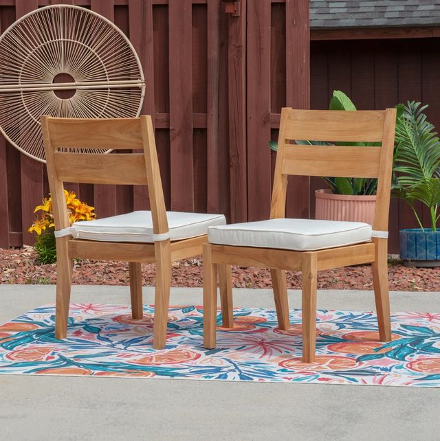 Linon Cannon 2-Piece Natural Teak Wooden Outdoor Dining Chair with Cushion-1