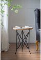 A & B Home Round Brown Side Table with Black Metal Frame -4