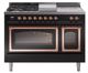 Ilve® Nostalgie II Noblesse 48'' Glossy Black Pro Style Dual Fuel Range with Copper Trim-0