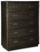 Signature Design by Ashley® Hyndell 5-Piece Dark Brown King Upholstered Panel Storage Bed Set-4