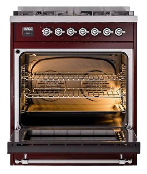 Ilve® Nostalgie II Noblesse 30'' Burgundy Pro Style Dual Fuel Range with Chrome Trim-1