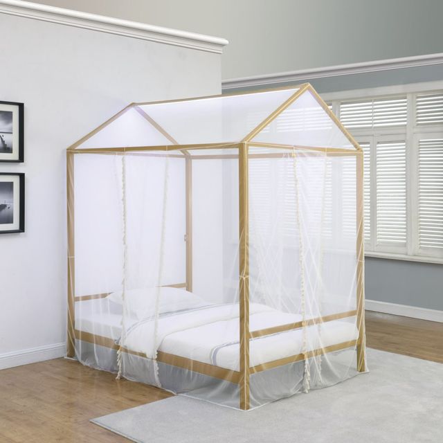 Coaster® Altadena Matte Gold Full Canopy Youth Bed With LED Lighting-1