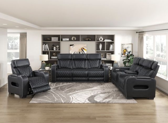 Homelegance® Fairway Black Power Recliner with Power Headrest-1