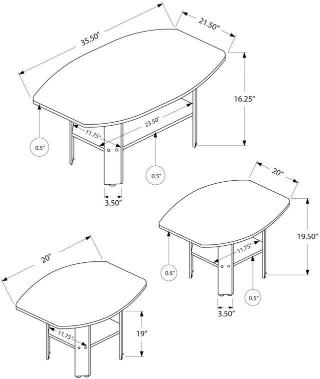 Monarch Specialties Inc. 3 Piece Oak Table Set-3