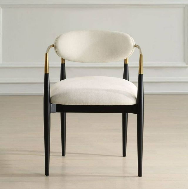 Uttermost® Moxie Matte Black/Off-White Dining Arm Chair with Brushed Brass Accent-1