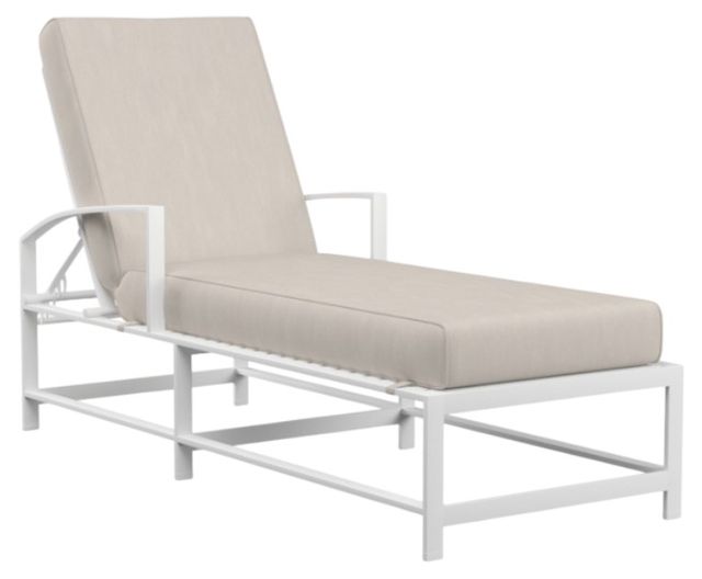 Sunset West Bristol Satin White Aluminum Outdoor Chaise Lounge with Canvas Flax Cushion-0