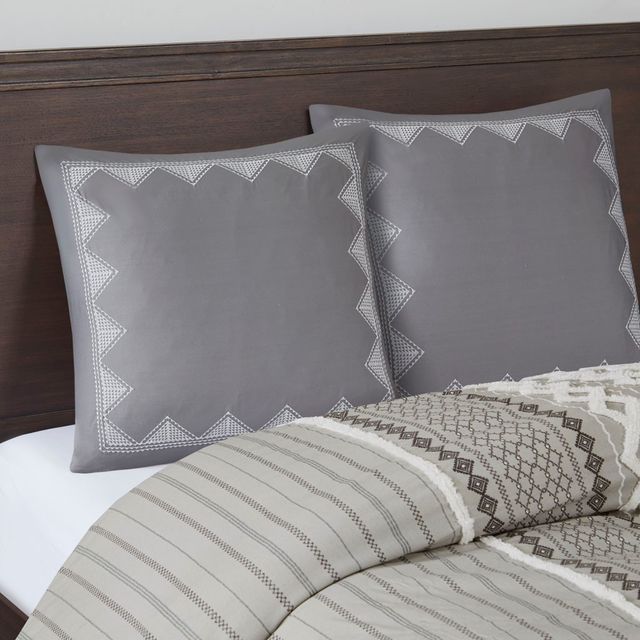 Olliix by INK+IVY Isla Gray Cotton Embroidered Euro Sham-3