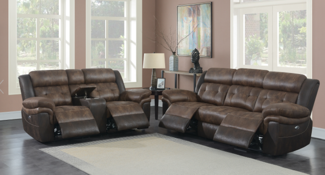 Coaster® Saybrook 2-Piece Chocolate/Dark Brown Tufted Cushion Motion Living Room Set-1