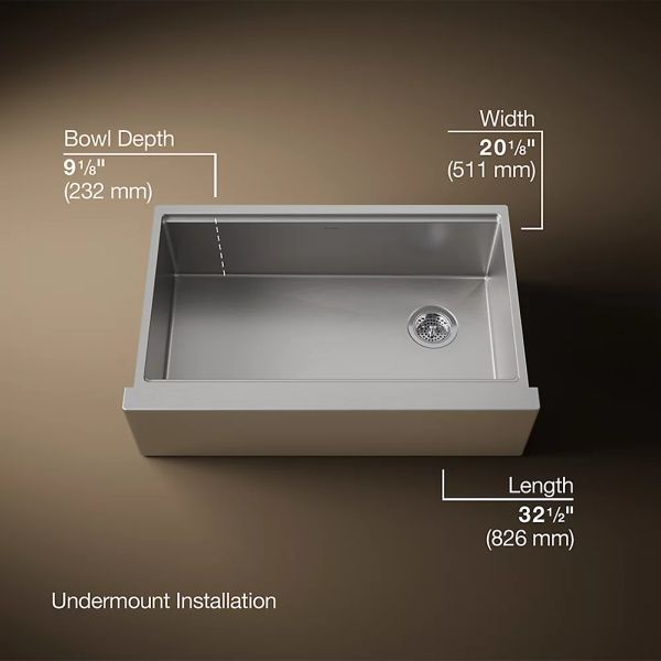 KOHLER® Strive® Stainless Steel 33" Undermount Single-Bowl Farmhouse Workstation Kitchen Sink-2