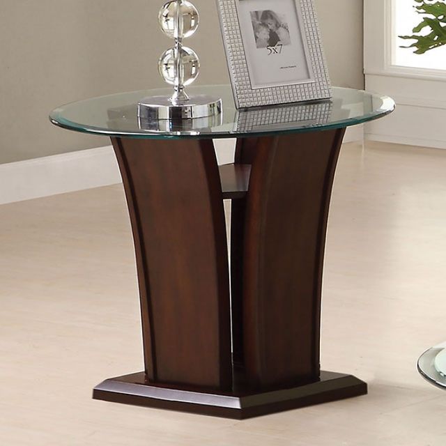 Furniture of America® Manhattan IV Glass Top End Table with Brown Cherry Base -2