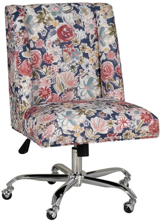Linon Draper Navy Floral Office Chair-0