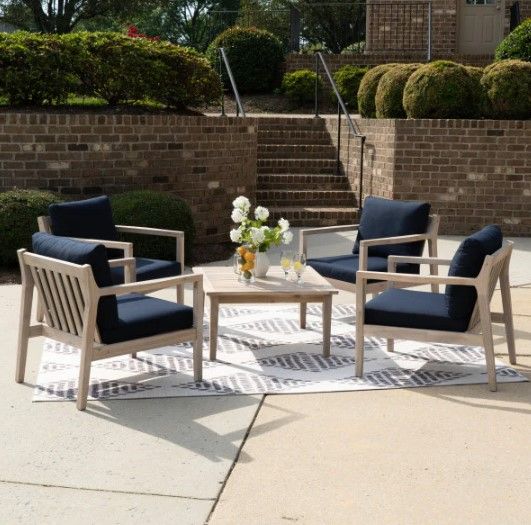 Linon Svana 5-Piece Navy/White Wash Fabric/Wood Outdoor Conversation Set-3