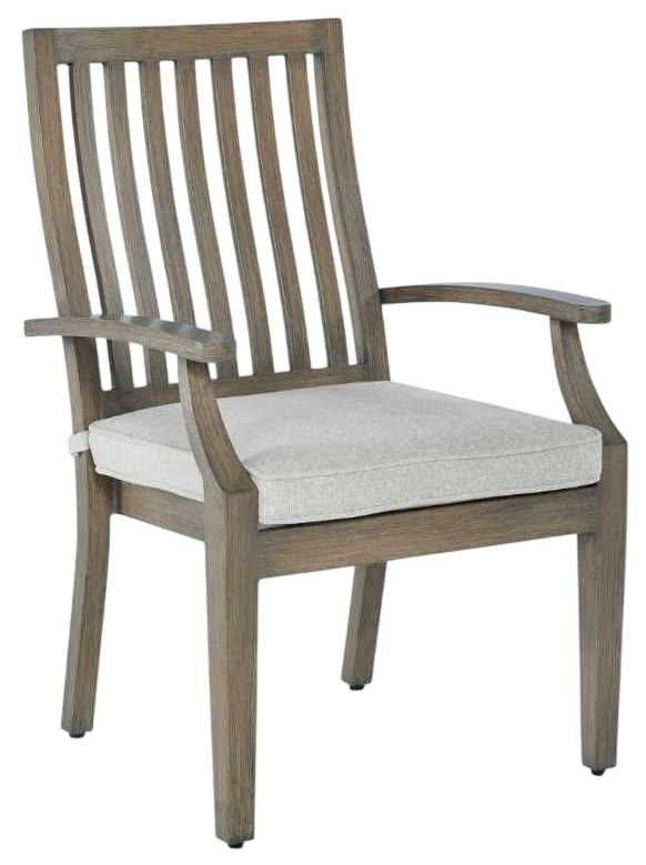 Signature Design by Ashley® Rainier Ranch 2-Piece Beige/Brown Aluminum Outdoor Dining Arm Chair with Cushion-2