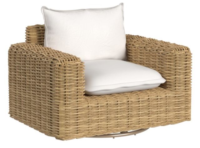 Sunset West Playa Natural Resin Wicker Oversize Swivel Outdoor Club Chair with Soothe Pearl Cushion-0