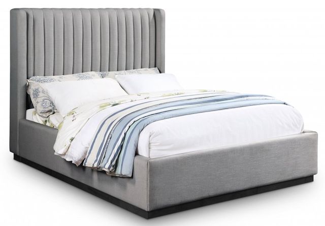 Meridian Furniture Logan Grey Full Linen Textured Panel Bed-0
