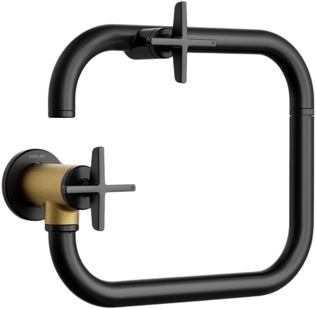 KOHLER® Billet® Matte Black with Brushed Moderne Brass Wall-Mount Pot Filler with Cross Handle-0