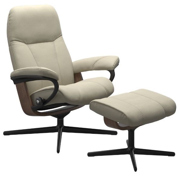 Stressless® by Ekornes® Customizable Consul Medium Manual Recliner and Ottoman with Cross Base