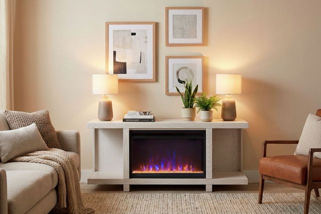 aspenhome® Latitude Brushed White 55" Open Fireplace Console-1