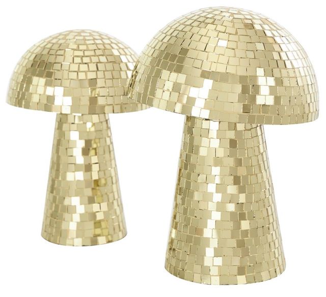 Deco Marche 2-Piece Gold Mirrored Glass Mushroom Mosaic Sculpture Set-2