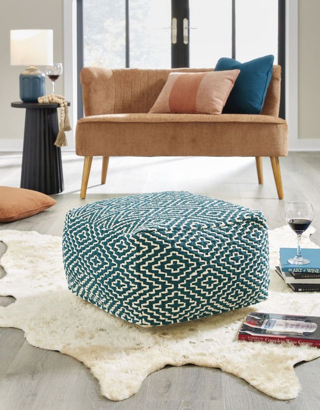 Signature Design by Ashley® Brynnsen Ivory/Teal Pouf-3