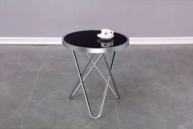 Brassex Inc. Frosted Glass Top Accent Table with Silver Hairpin Legs-1