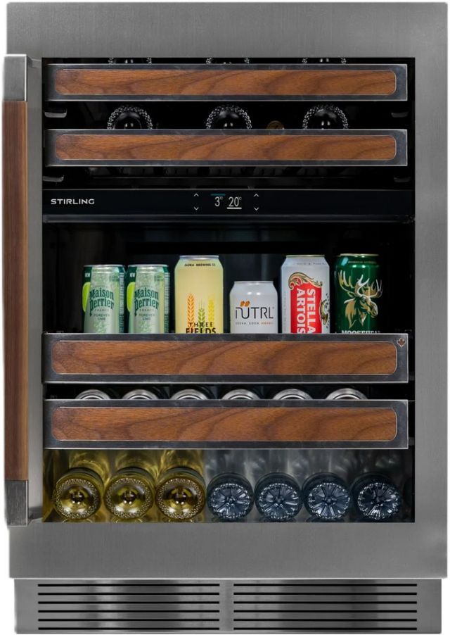 Refroidisseur à breuvage et vin encastré de 24 po Stirling de 20 bouteilles + 72 canettes - Acier inoxydable