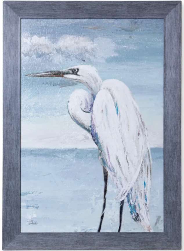 StyleCraft Great Egret Standing Dark Gray/Light Blue/White Wall Art-0