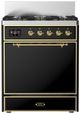 Ilve® Majestic III 30" Glossy Black Pro Style Dual Fuel Natural Gas Range with 5 Black Brass Burners and Brass Trim-0