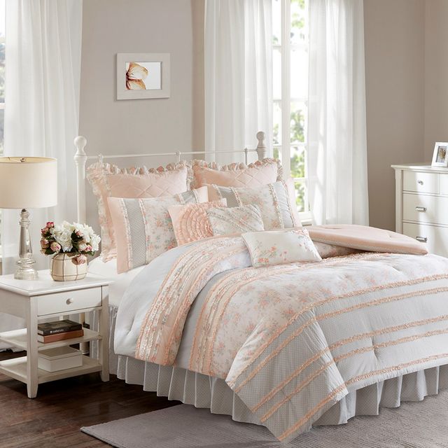Olliix by Madison Park Coral Queen Serendipity Cotton Percale Comforter Set-0