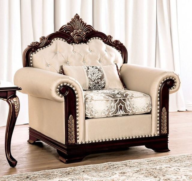 Furniture of America® Yucatan Beige/Dark Cherry Accent Chair-1