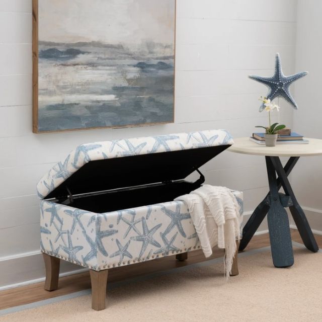 Linon Stephanie Brown/Light Blue Storage Bench-2