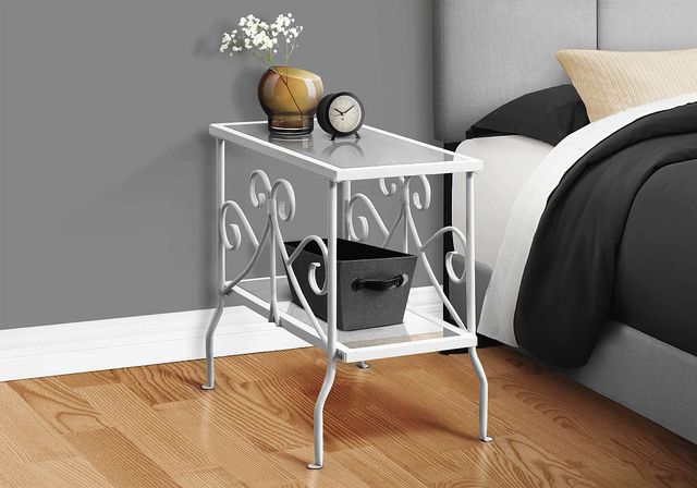 Monarch Specialties Inc. Glass Top Accent Table with White Metal Base-2
