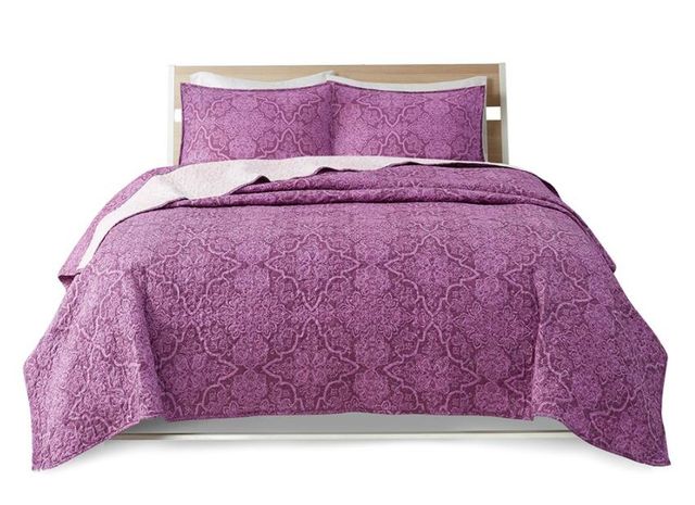 Olliix by Intelligent Design Ezra Purple Full/Queen Printed Reversible Cotton Coverlet Set-0