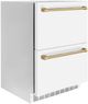 ZLINE Autograph Edition 24 in. Touchstone 168 Can Outdoor-Rated Dual Refrigerator Drawer with White Matte Doors and Champagne Bronze Handles-1
