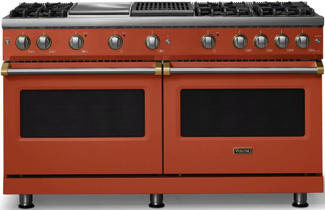 Viking® 5 Series 60" Spiced Cider Pro Style Gas (NG) Range with Brushed Brass Trim-0