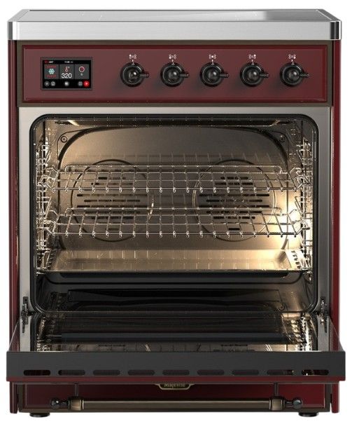 Ilve® Majestic III 30" Burgundy Pro Style Induction Range with Solid Door and Burnished Trim-1
