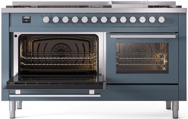 Ilve® Professional Plus II 60" Blue Grey Pro Style Dual Fuel Range-2