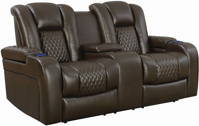 Coaster® Delangelo Brown Power Reclining Loveseat with Drop-Down Table-0