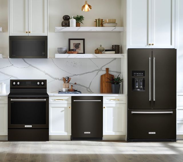 KitchenAid 4-Piece Kitchen Package with a 26.8 Cu. Ft. Black Stainless Steel French Door Refrigerator PLUS a FREE $100 Furniture Gift Card!